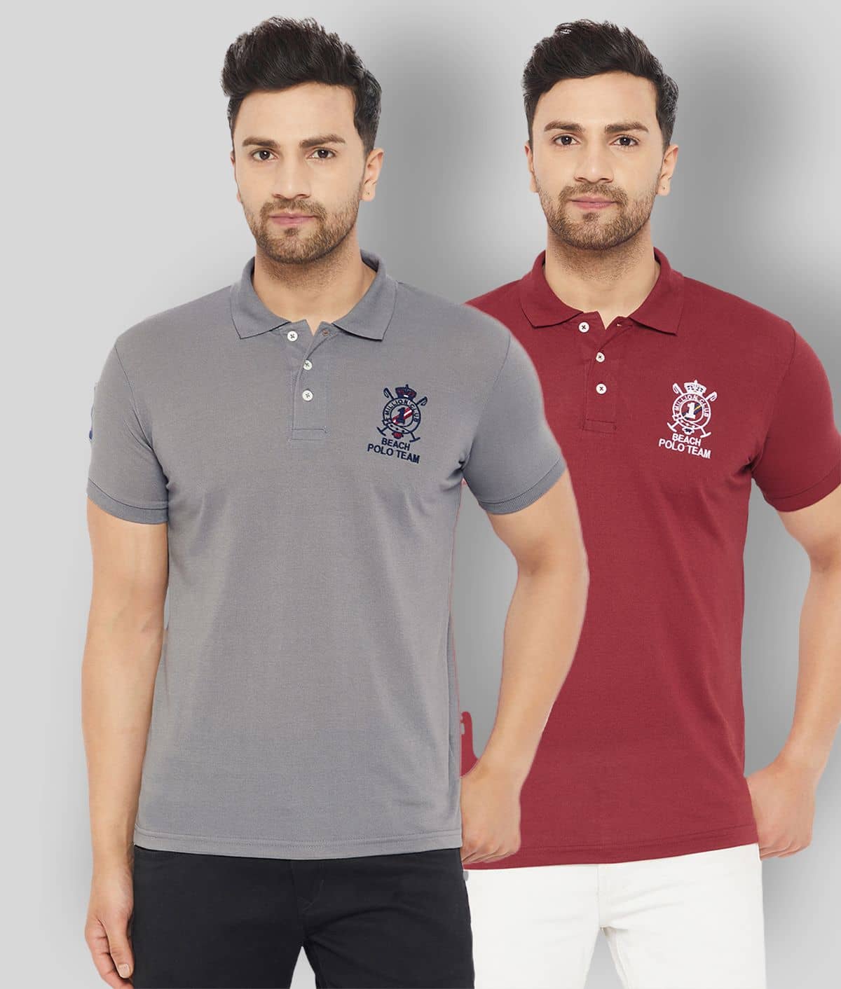 The Million Club Pack of 2 Cotton Blend Regular Fit Solid Half Sleeves Men's Polo T Shirt ( Grey )
