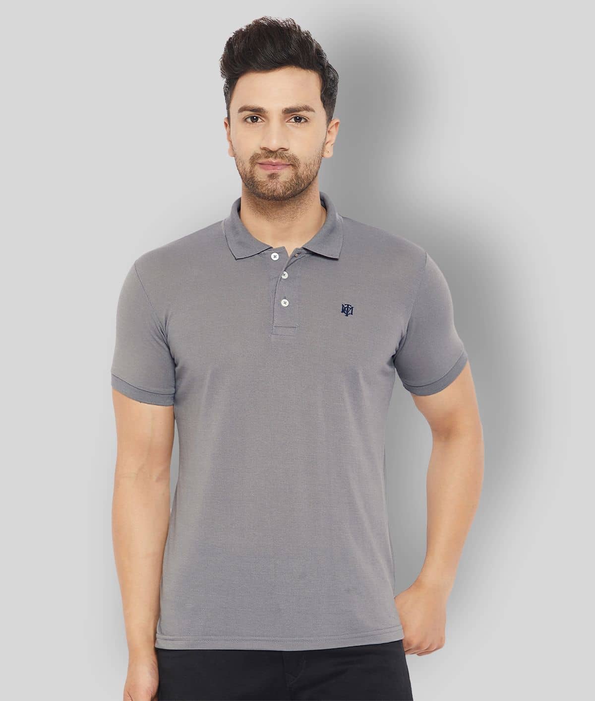 The Million Club Pack of 1 Polyester Regular Fit Solid Half Sleeves Men's Polo T Shirt ( Grey )