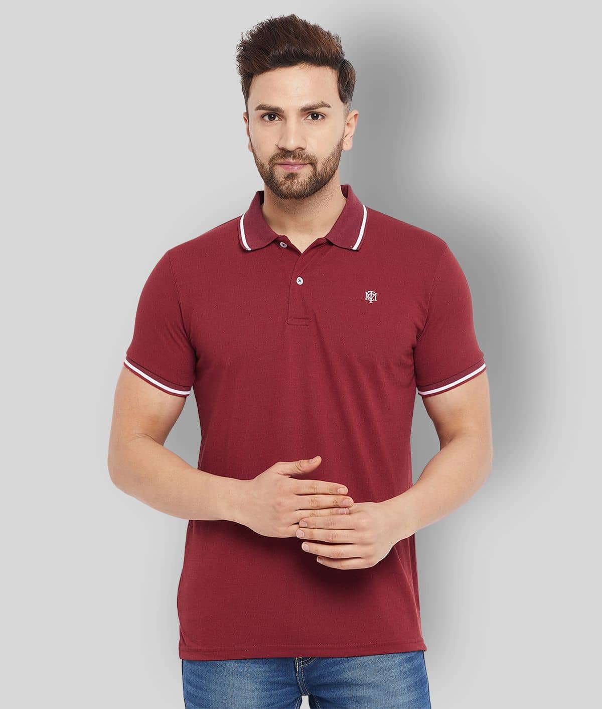 The Million Club Pack of 1 Cotton Blend Regular Fit Solid Half Sleeves Men's Polo T Shirt ( Maroon )