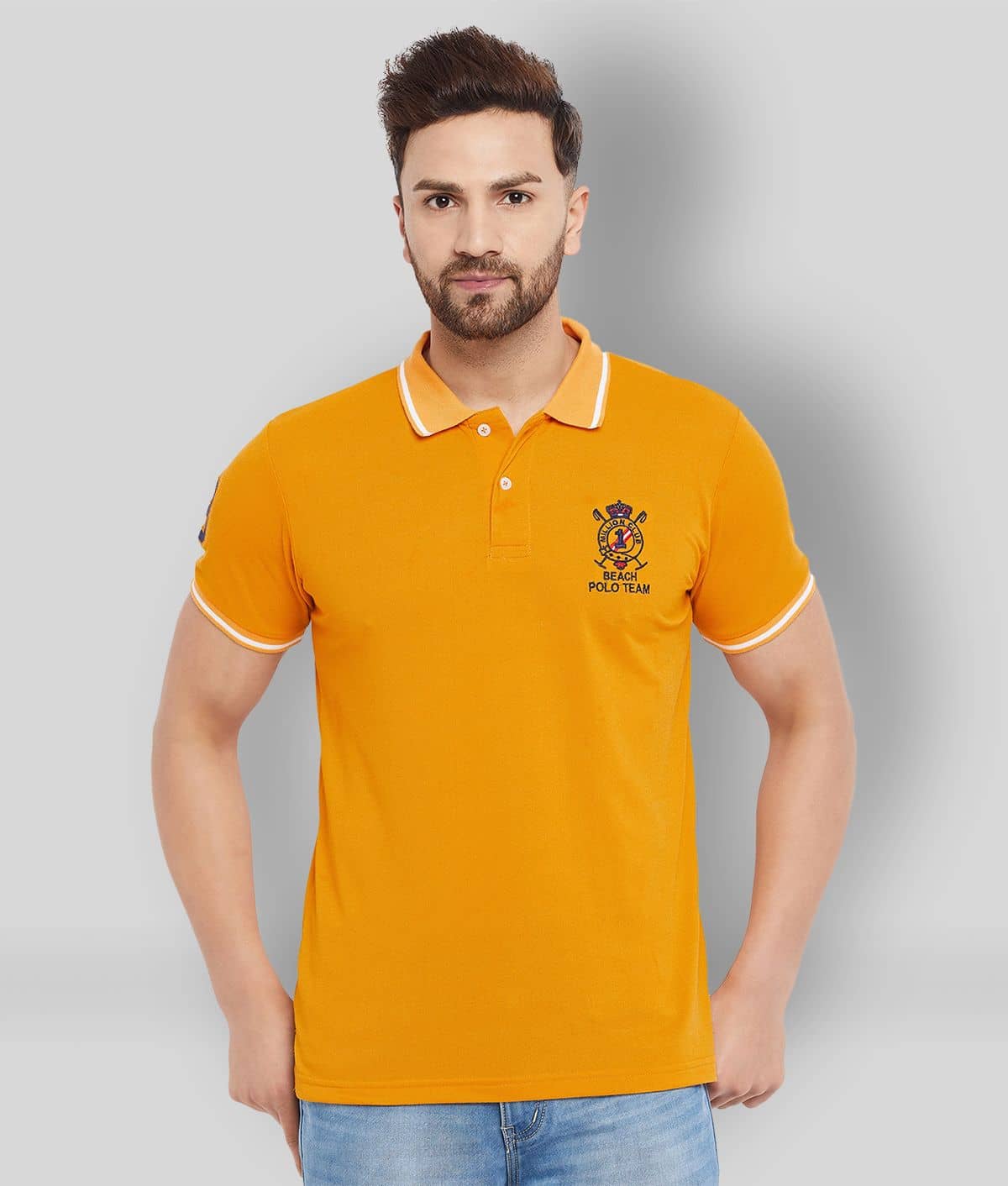 The Million Club Pack of 1 Cotton Blend Regular Fit Solid Half Sleeves Men's Polo T Shirt ( Mustard )
