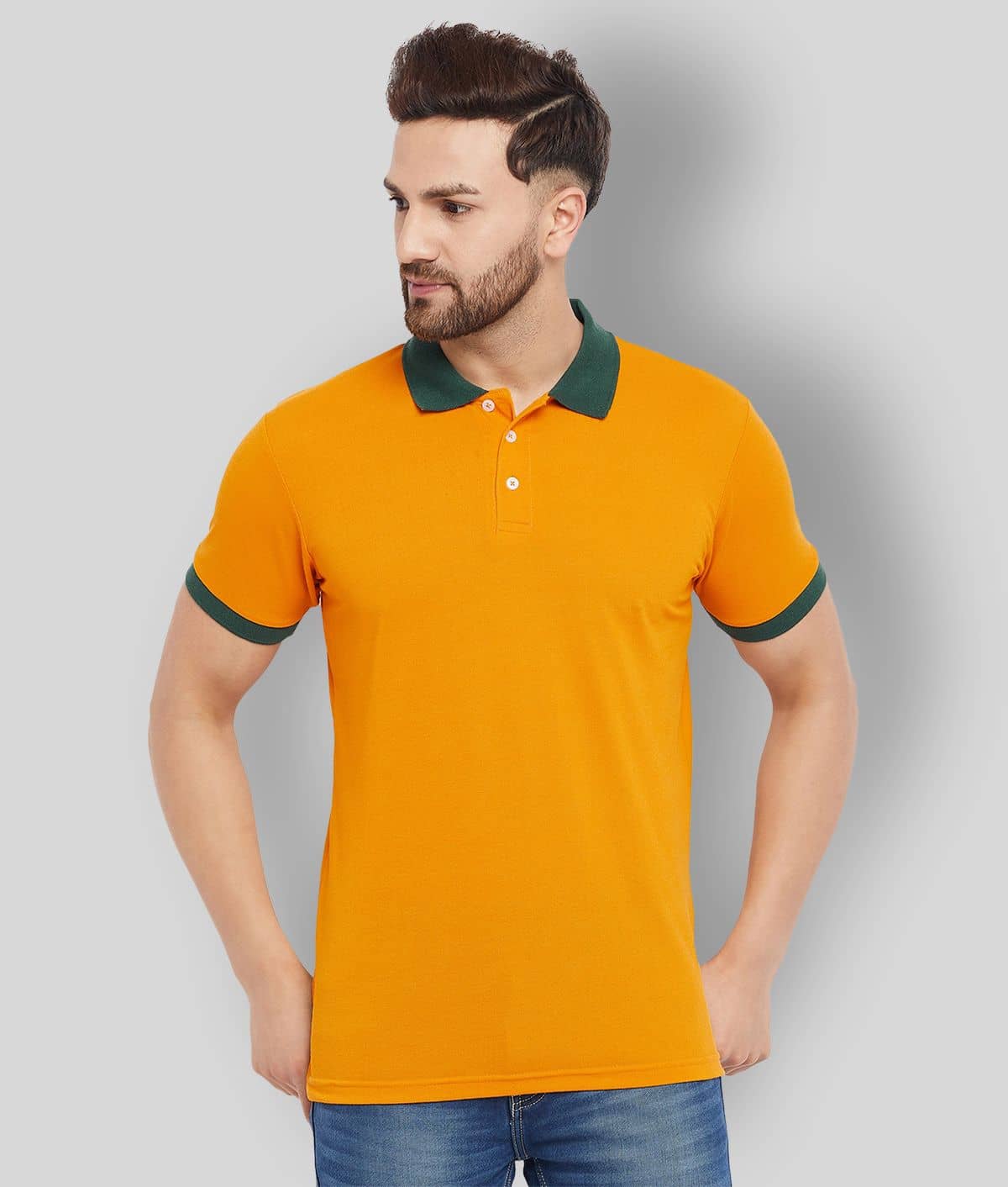 The Million Club Pack of 1 Cotton Blend Regular Fit Solid Half Sleeves Men's Polo T Shirt ( Mustard )