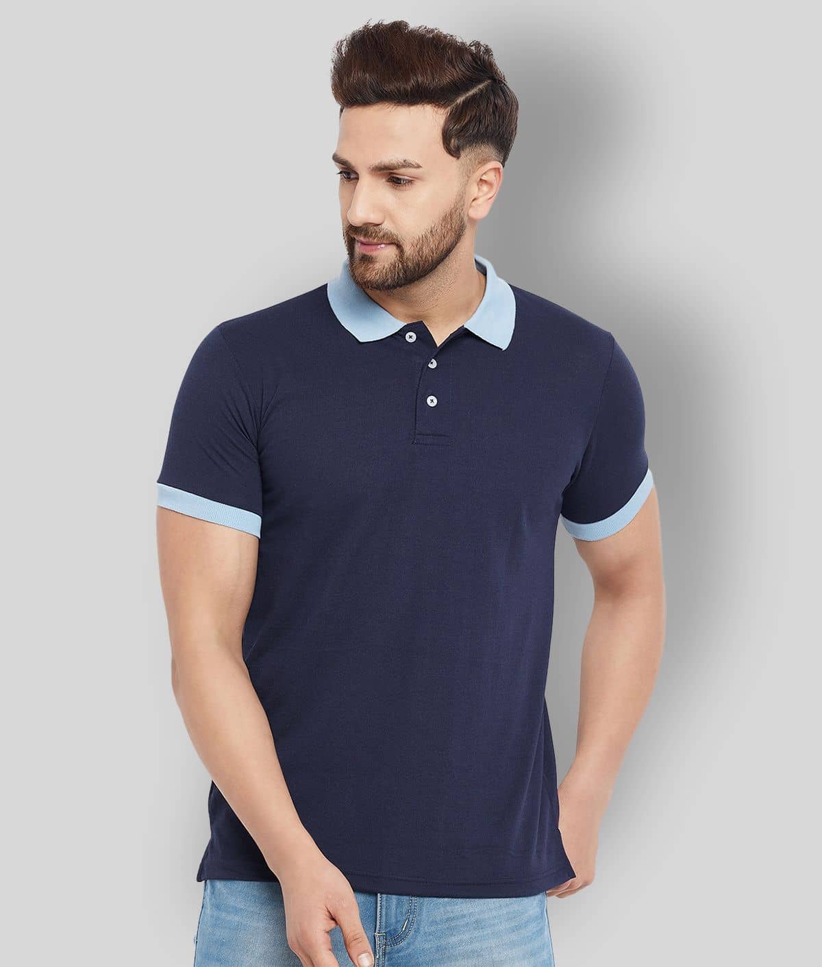 The Million Club Pack of 1 Cotton Blend Regular Fit Solid Half Sleeves Men's Polo T Shirt ( Navy )