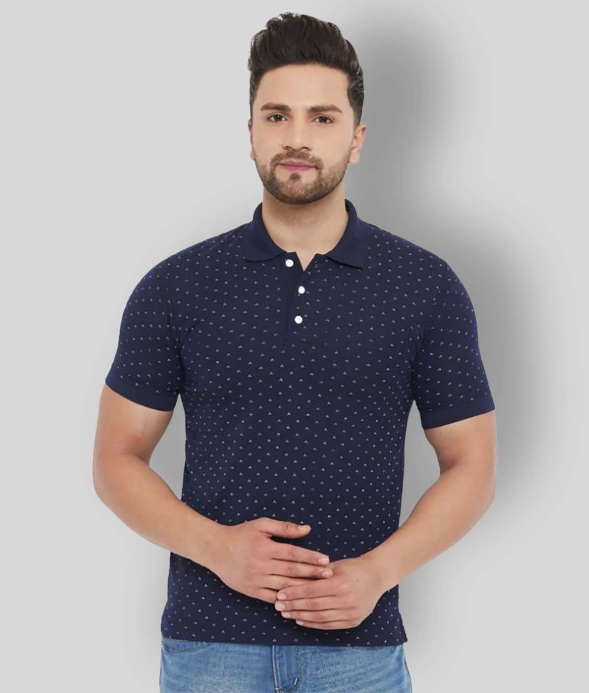 The Million Club Pack of 1 Polyester Regular Fit Printed Half Sleeves Men's Polo T Shirt ( Navy )