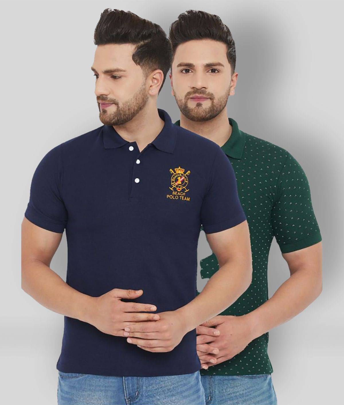     			The Million Club Pack of 2 Polyester Regular Fit Solid Half Sleeves Men's Polo T Shirt ( Navy )