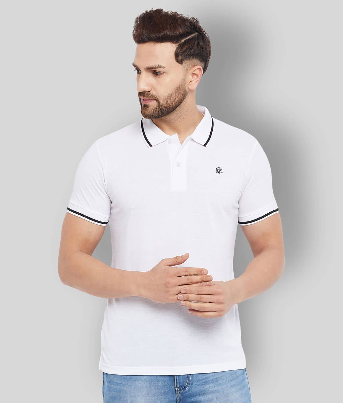 The Million Club Pack of 1 Cotton Blend Regular Fit Solid Half Sleeves Men's Polo T Shirt ( White )