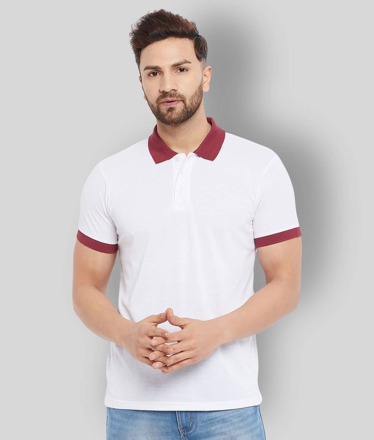 The Million Club Pack of 1 Cotton Blend Regular Fit Solid Half Sleeves Men's Polo T Shirt ( White )