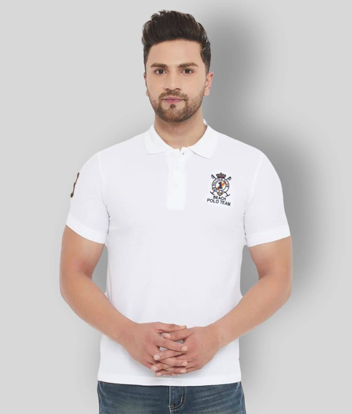 The Million Club Pack of 1 Polyester Regular Fit Solid Half Sleeves Men's Polo T Shirt ( White )