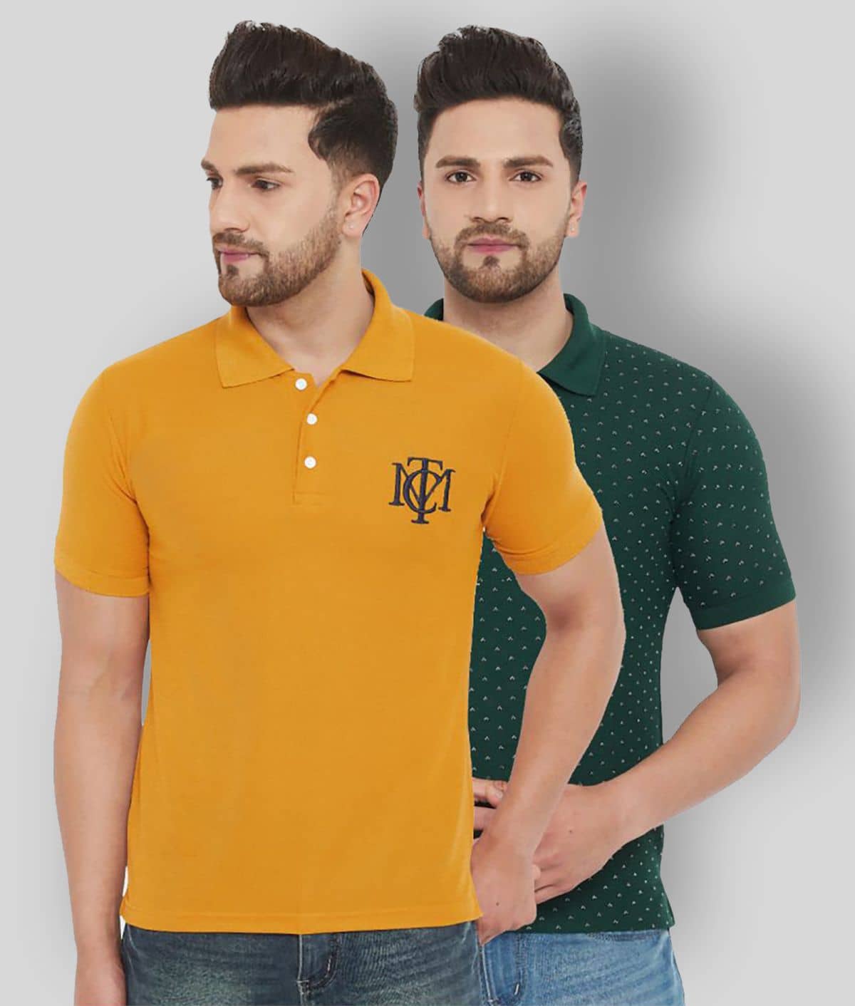 The Million Club Pack of 2 Polyester Regular Fit Solid Half Sleeves Men's Polo T Shirt ( Yellow )
