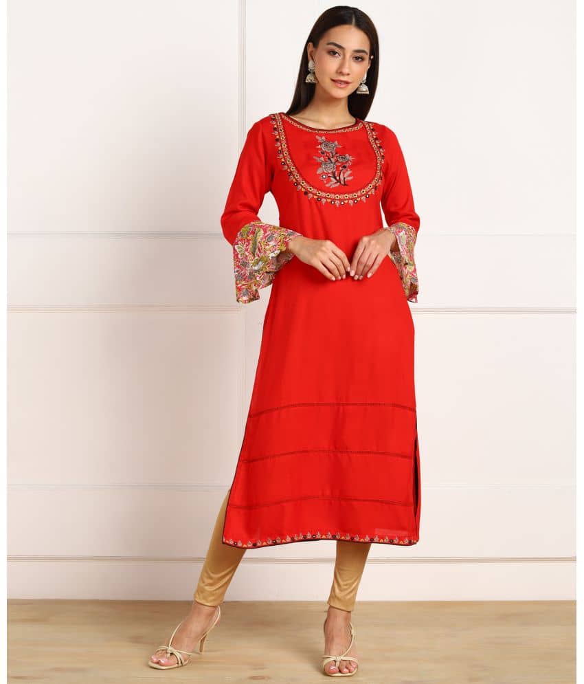 VAHSON - Red Rayon Women's Straight Kurti ( Pack of 1 ) - Kurtis, Tunics | Buy online on ZillyBuy