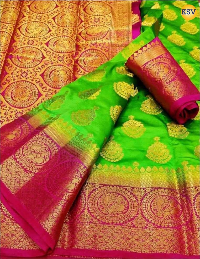 fab woven Dola Silk Saree With Unstitched Blouse Piece ( Green ) - Sarees | Buy online on ZillyBuy