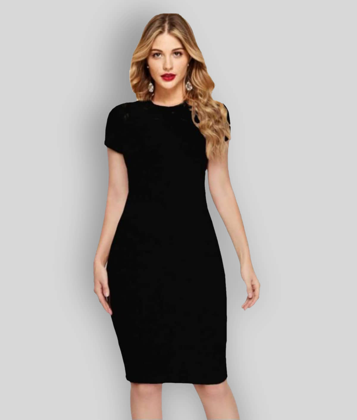 Dream Beauty Fashion Women Cotton Blend Solid Bodycon Dress ( Black )