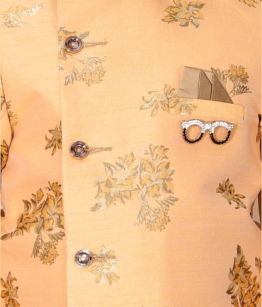 Fourfolds Boys Cotton Blend Peach Dhoti Kurta Set ( Pack of 1 )