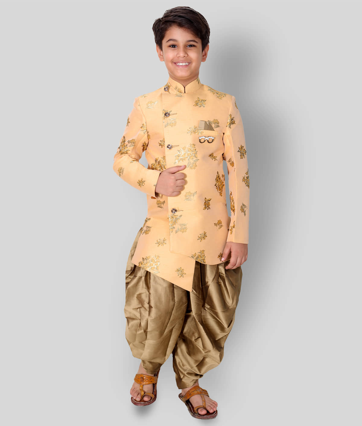 Fourfolds Boys Cotton Blend Peach Dhoti Kurta Set ( Pack of 1 ) - Kurtas & Kurta Sets | Buy online on ZillyBuy