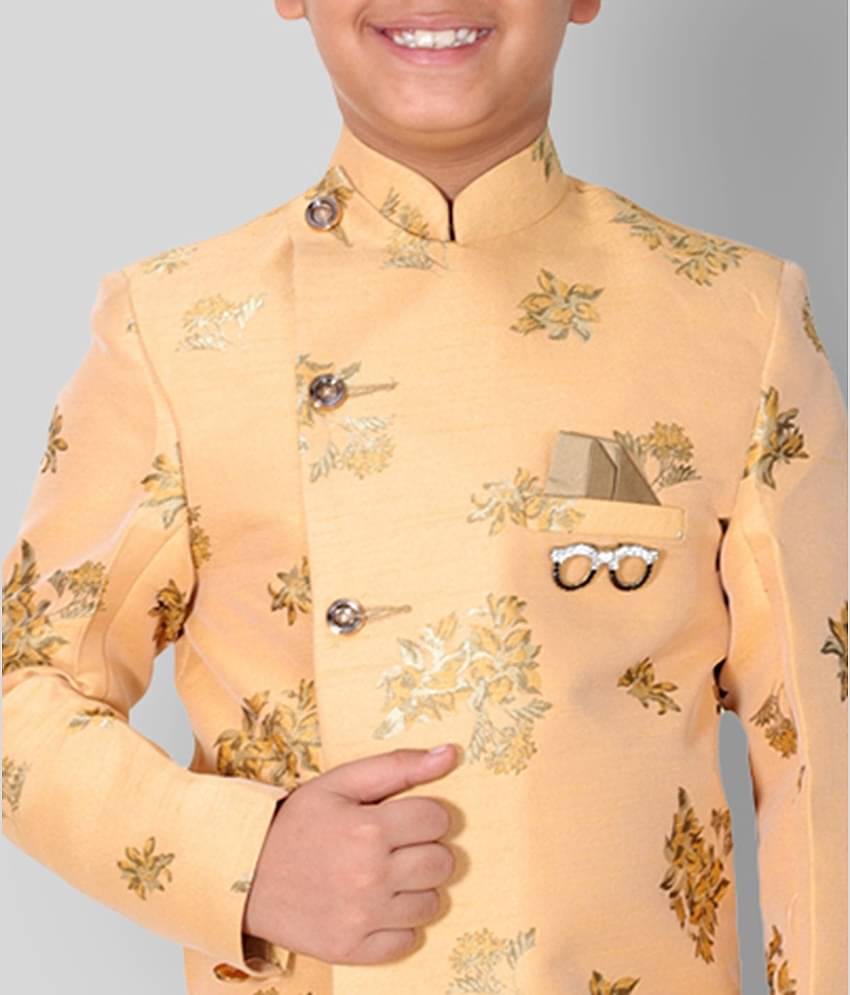 Fourfolds Boys Cotton Blend Peach Dhoti Kurta Set ( Pack of 1 )