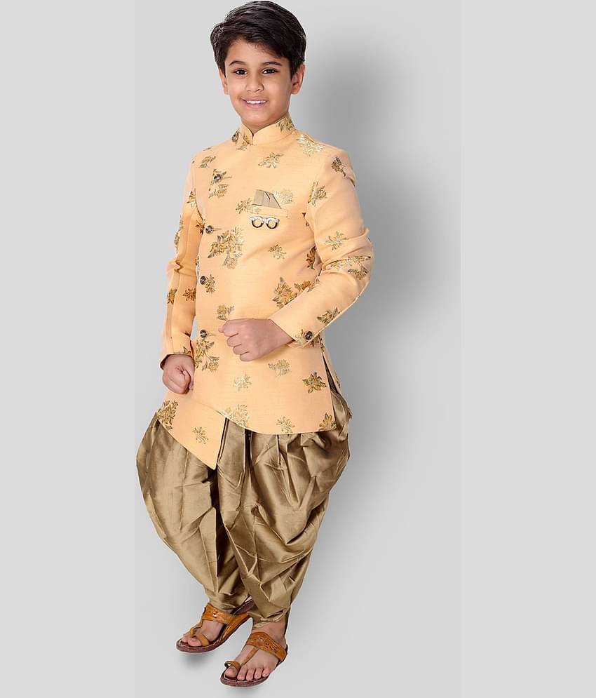 Fourfolds Boys Cotton Blend Peach Dhoti Kurta Set ( Pack of 1 )