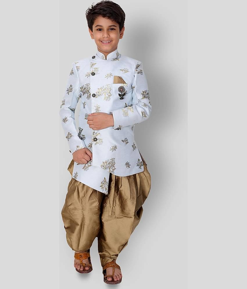 Fourfolds Boys Cotton Blend Peach Dhoti Kurta Set ( Pack of 1 )