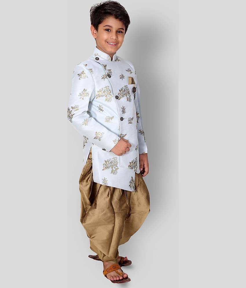 Fourfolds Boys Cotton Blend Peach Dhoti Kurta Set ( Pack of 1 )