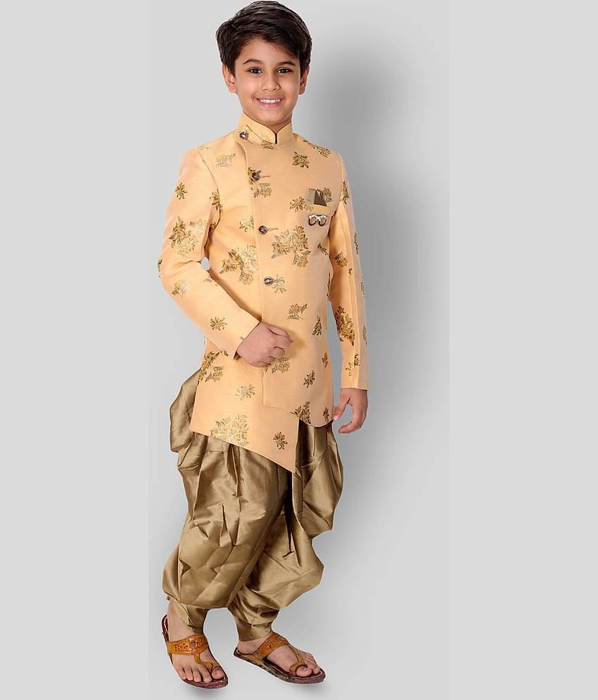 Fourfolds Boys Cotton Blend Peach Dhoti Kurta Set ( Pack of 1 )