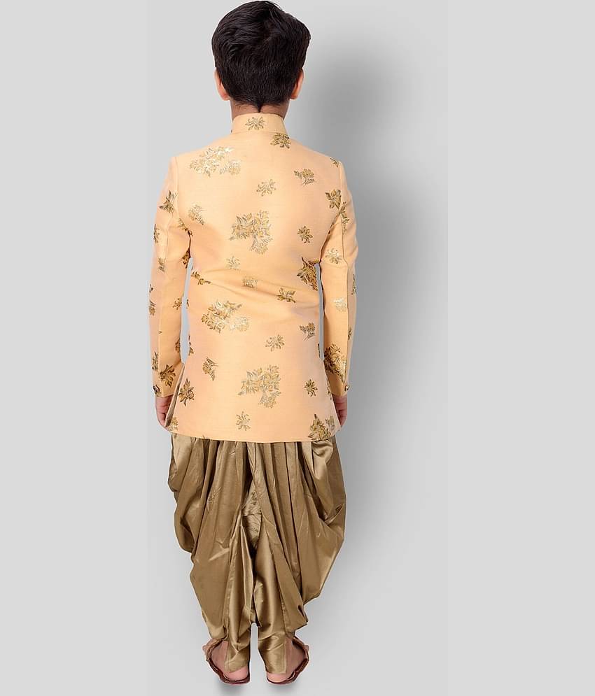 Fourfolds Boys Cotton Blend Peach Dhoti Kurta Set ( Pack of 1 )