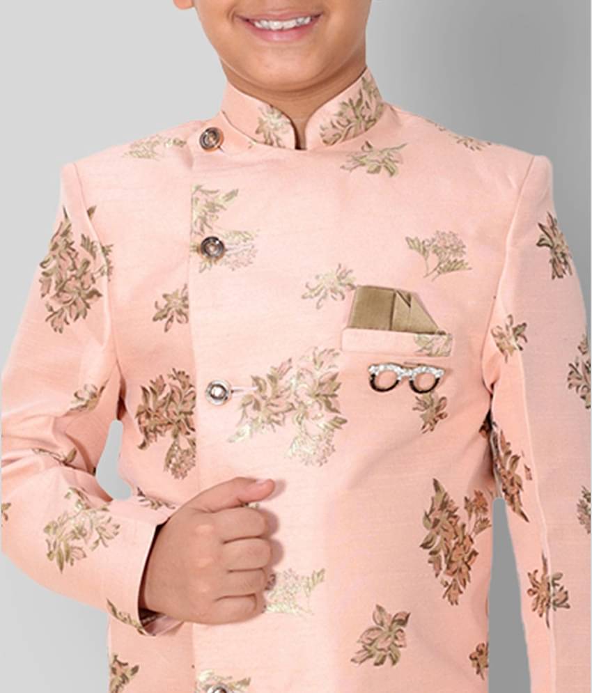 Fourfolds Boys Cotton Blend Peach Dhoti Kurta Set ( Pack of 1 )