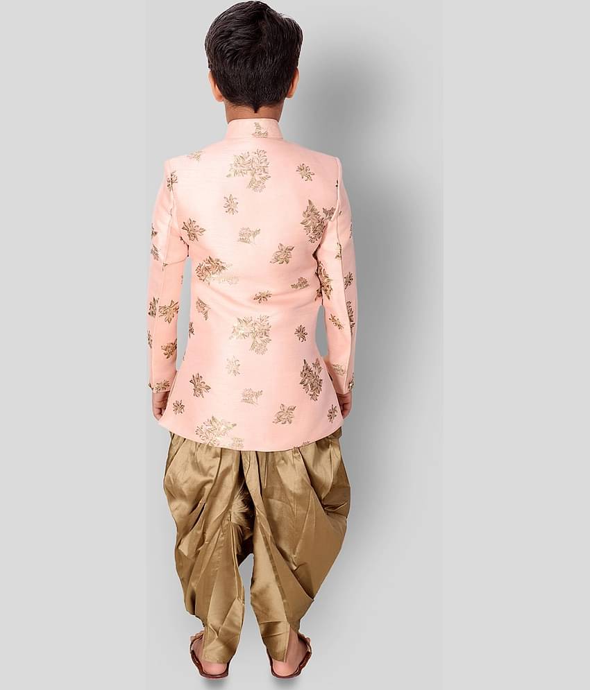 Fourfolds Boys Cotton Blend Peach Dhoti Kurta Set ( Pack of 1 )