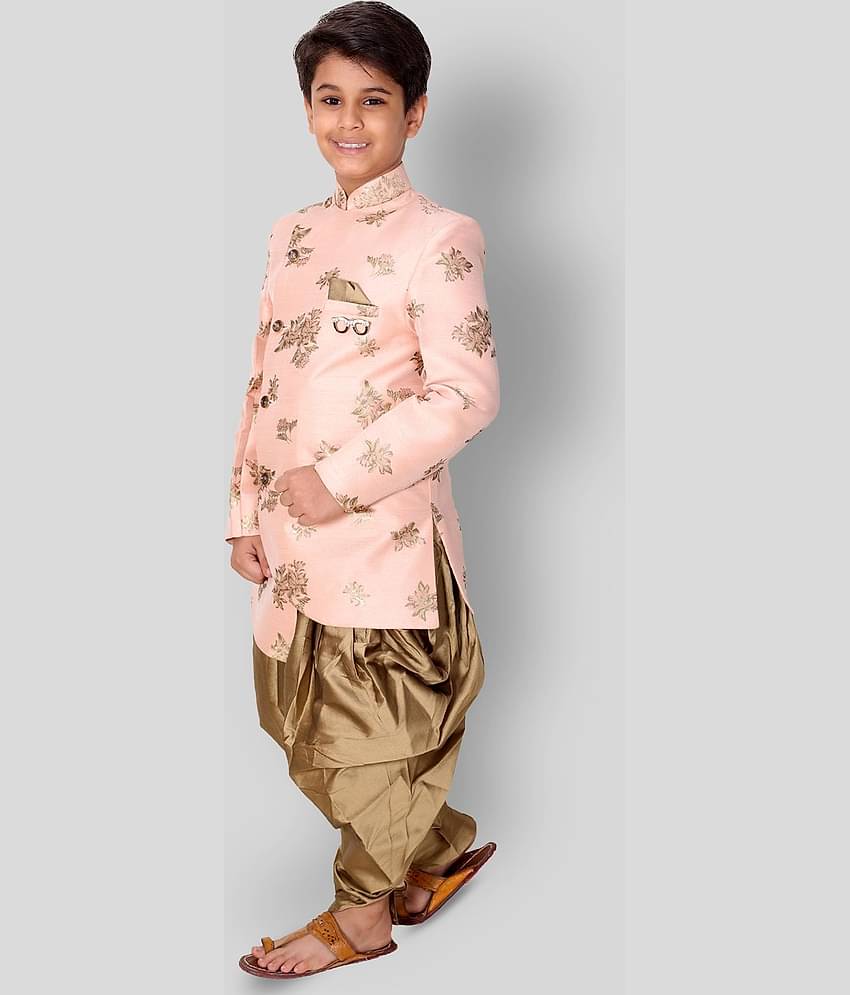 Fourfolds Boys Cotton Blend Peach Dhoti Kurta Set ( Pack of 1 )