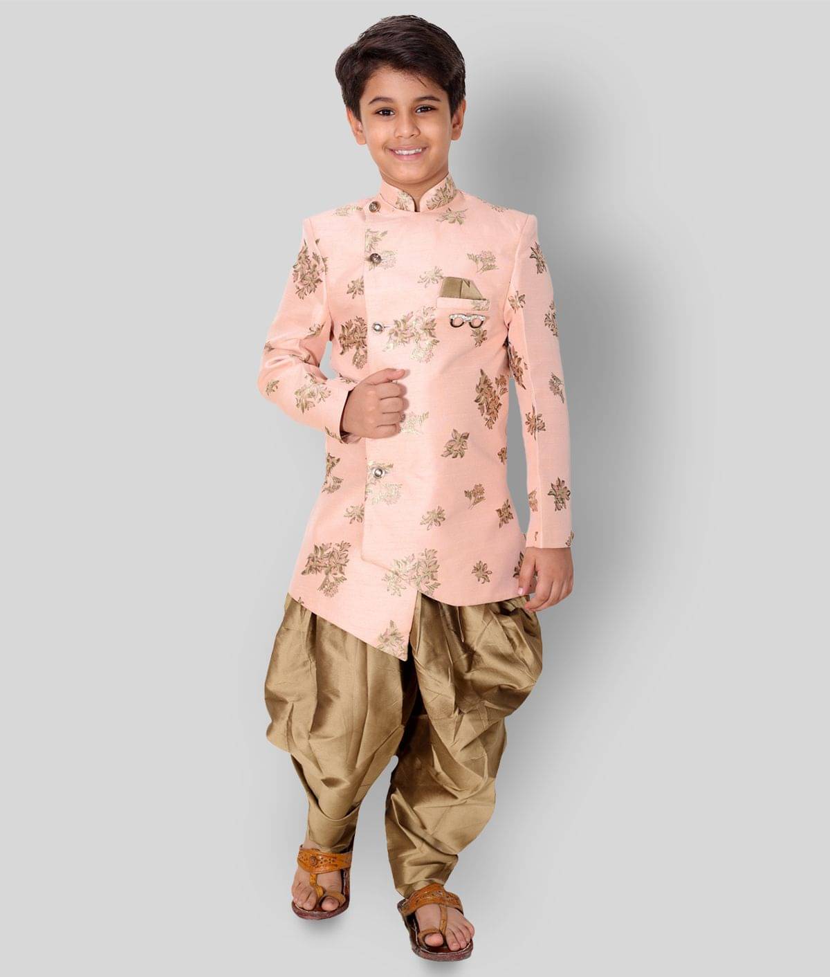     			Fourfolds Boys Cotton Blend Kurta & Dhoti with Dupatta Set ( Pack of 1 , Pink )