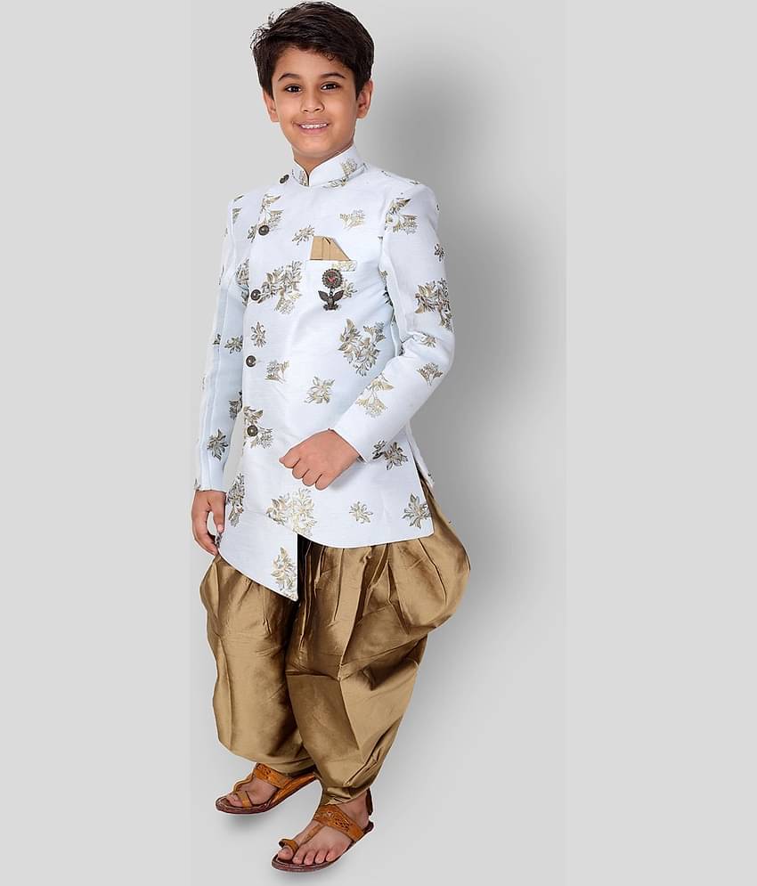 Fourfolds Boys Cotton Blend Peach Dhoti Kurta Set ( Pack of 1 )