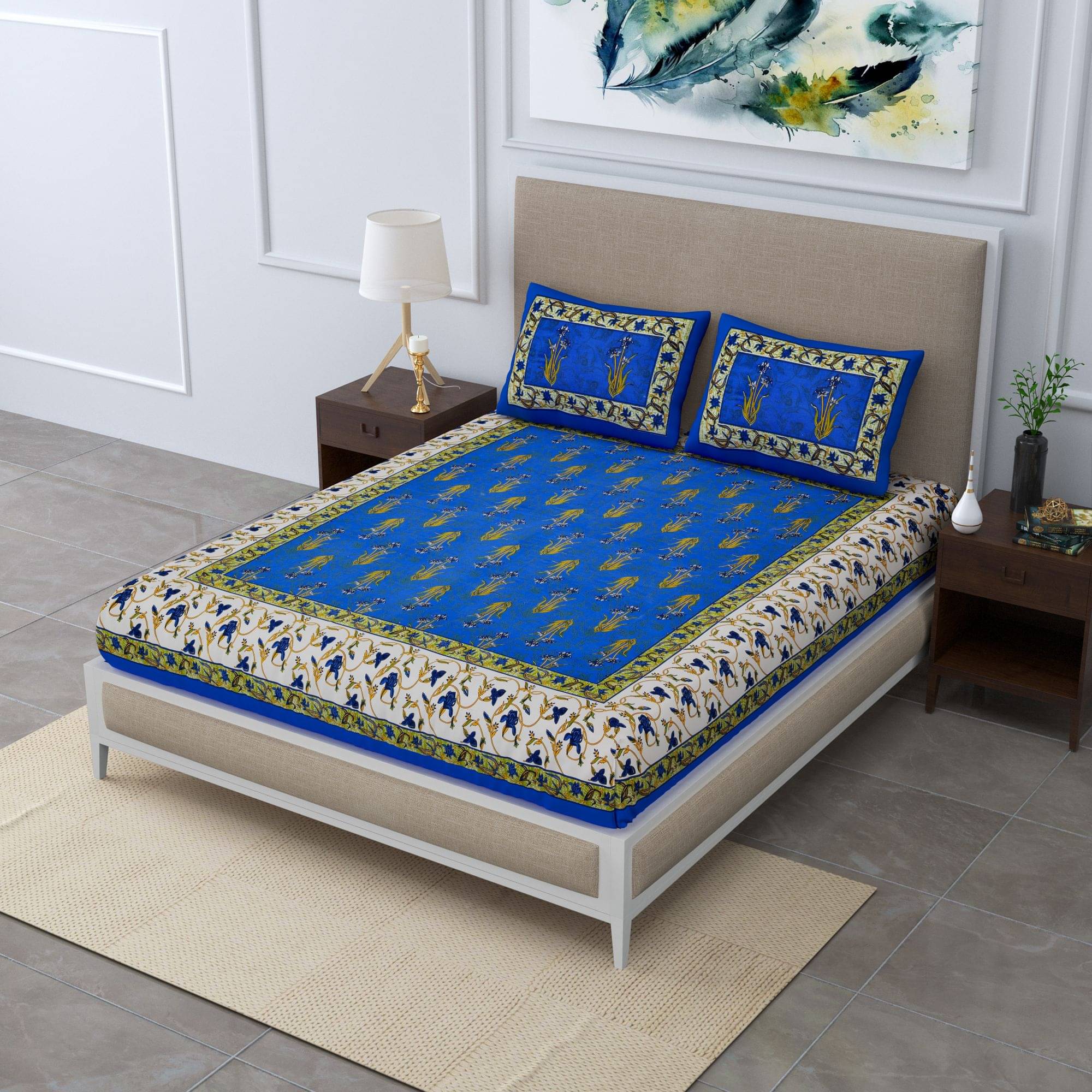 unique choice Cotton Double Bedsheet ( Blue ) unique choice Cotton Double Bedsheet ( Blue )