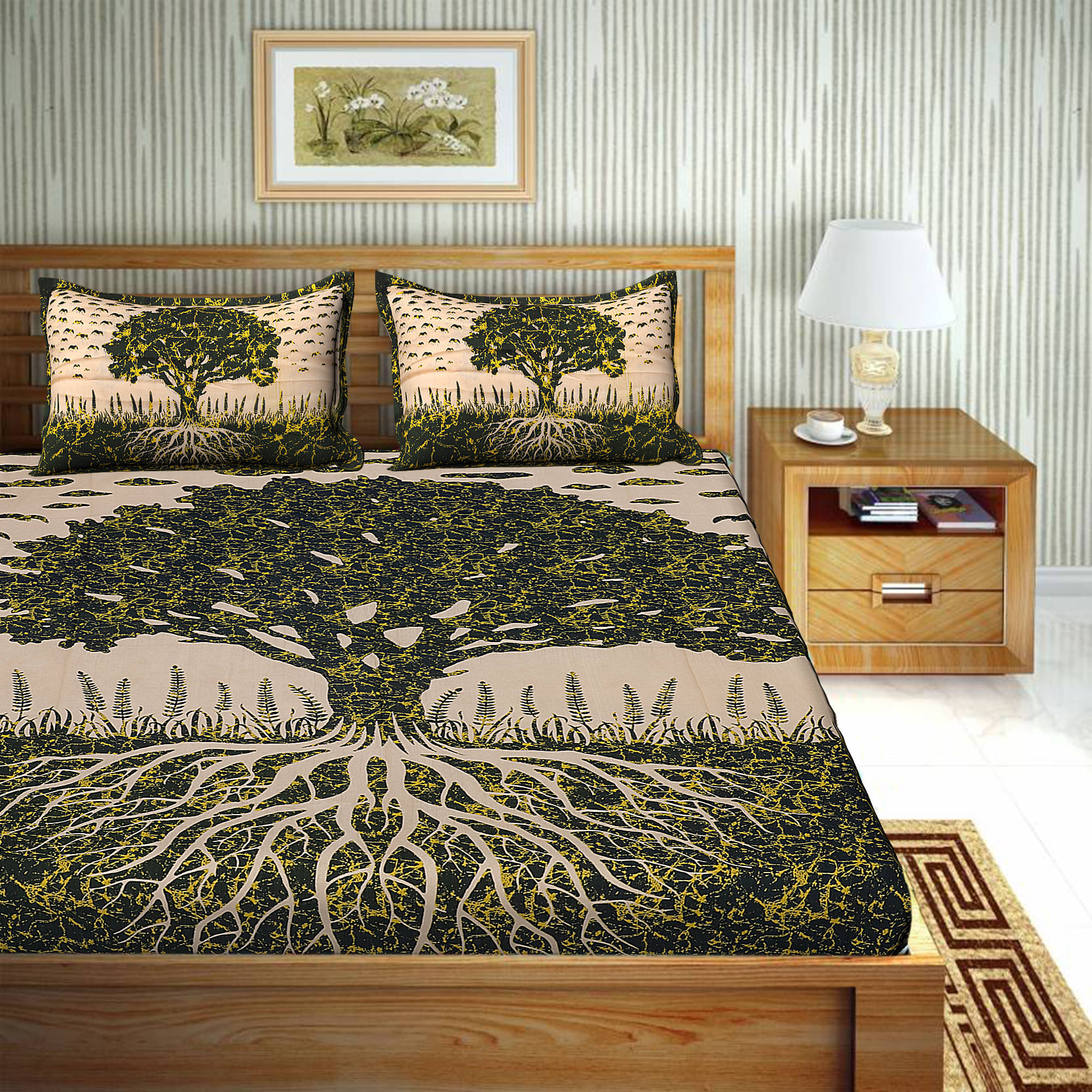     			FrionKandy Living Cotton Double Bedsheet ( Green )