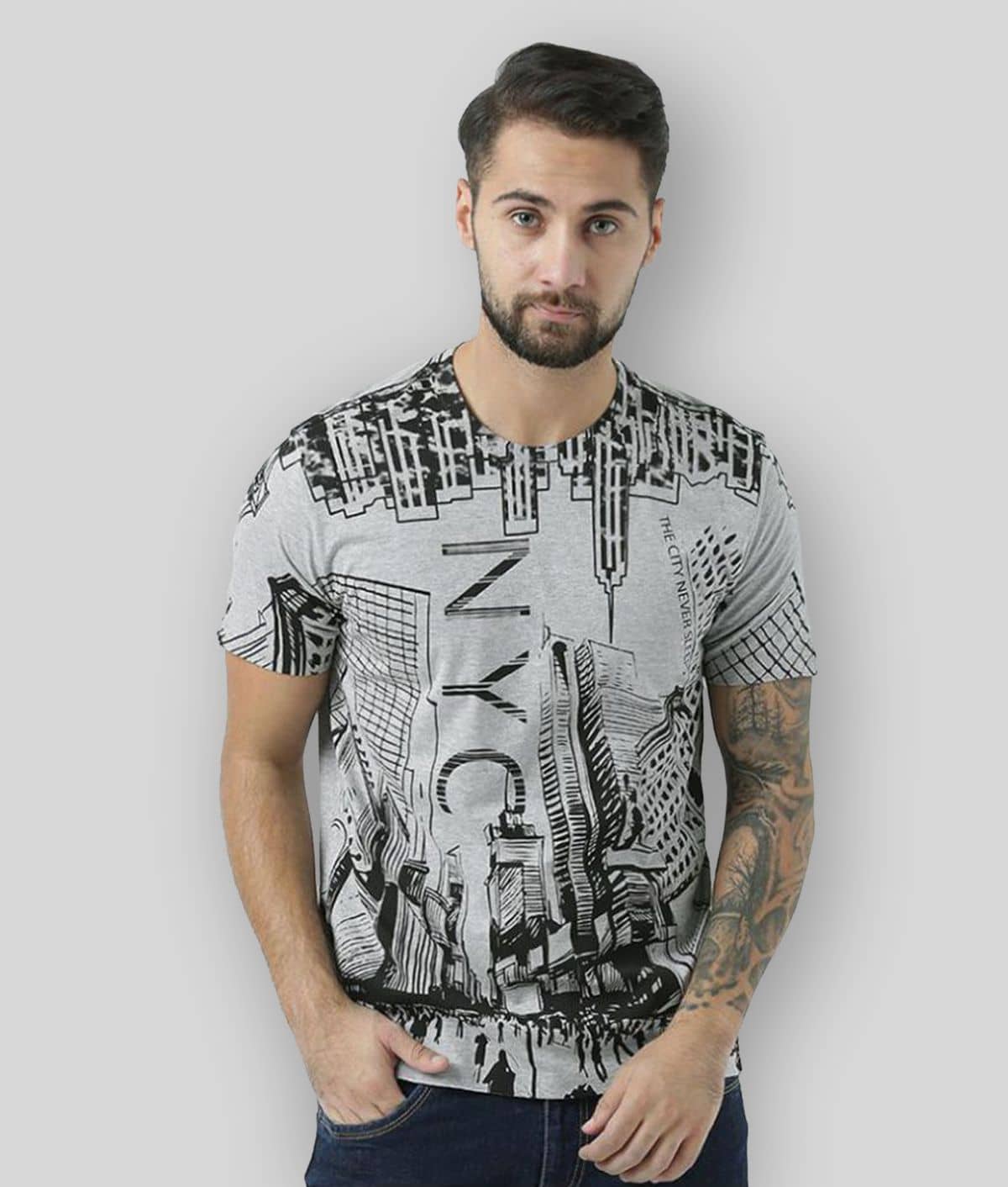 Huetrap Pack of 1 Cotton Regular Fit Men's T-Shirt ( Grey )