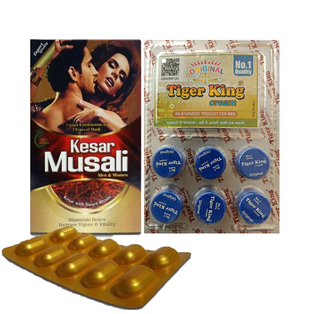     			Combo of Dr. Chopra Kesar Musali Ayurvedic Capsule (for Men & Women) + Tiger King Cream An Ayurvedic Product for Men 100% Original