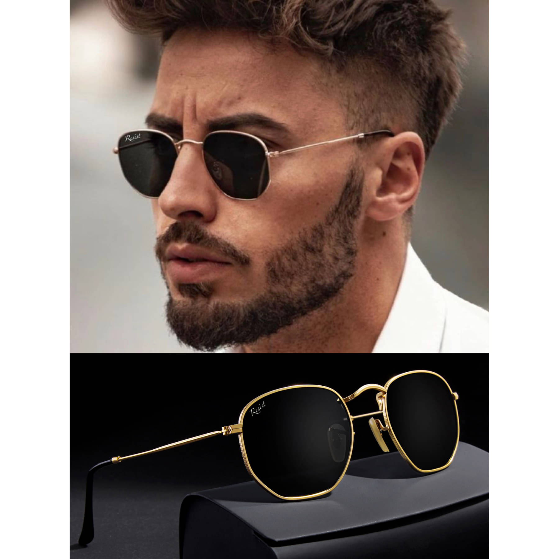     			RESIST EYEWEAR - Gold Rectangular,Square,Panto Sunglasses ( Pack of 1 )
