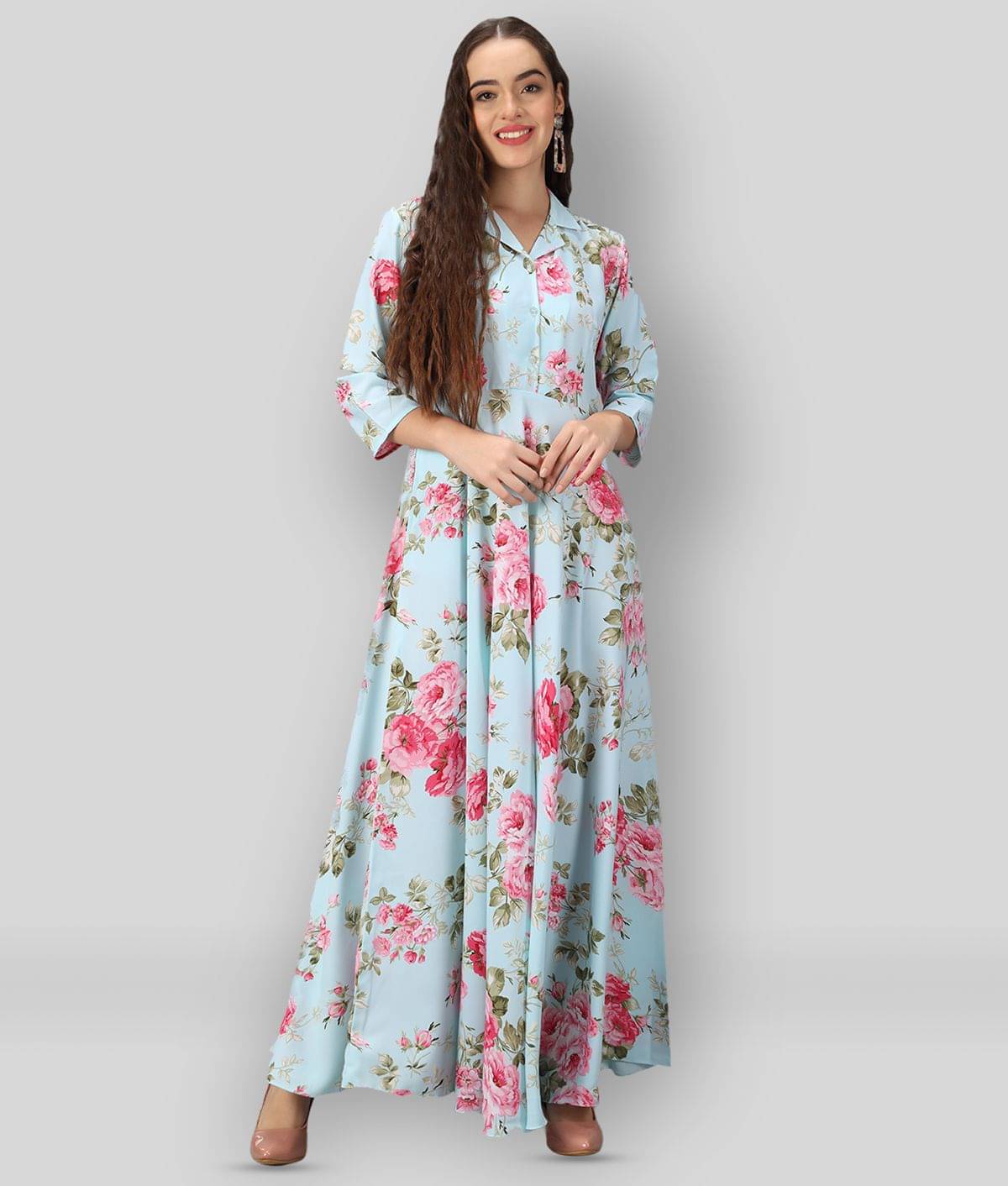 Rudrakriti Women Crepe Printed A-line Dress ( Fluorescent Green ) Rudrakriti Women Crepe Printed A-line Dress ( Fluorescent Green )