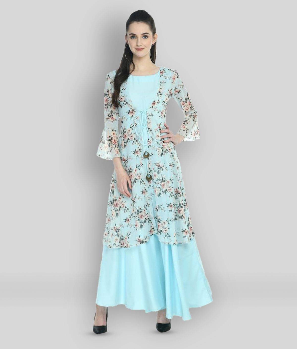     			Rudrakriti Women Crepe Solid Ethnic Dress ( Fluorescent Green )
