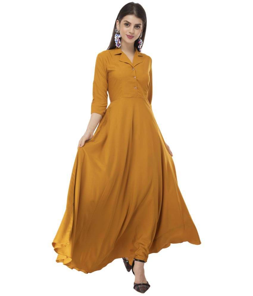 Rudrakriti Women Crepe Solid A-line Dress ( Yellow ) Rudrakriti Women Crepe Solid A-line Dress ( Yellow )