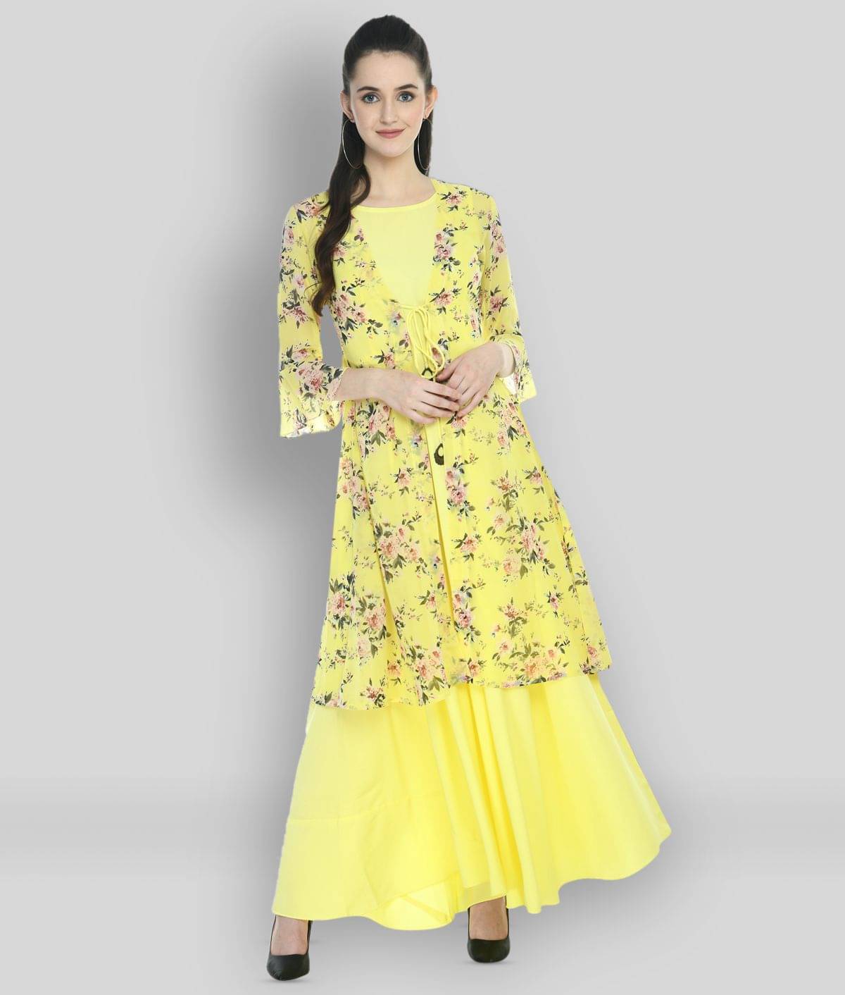     			Rudrakriti Women Crepe Printed Ethnic Dress ( Yellow )