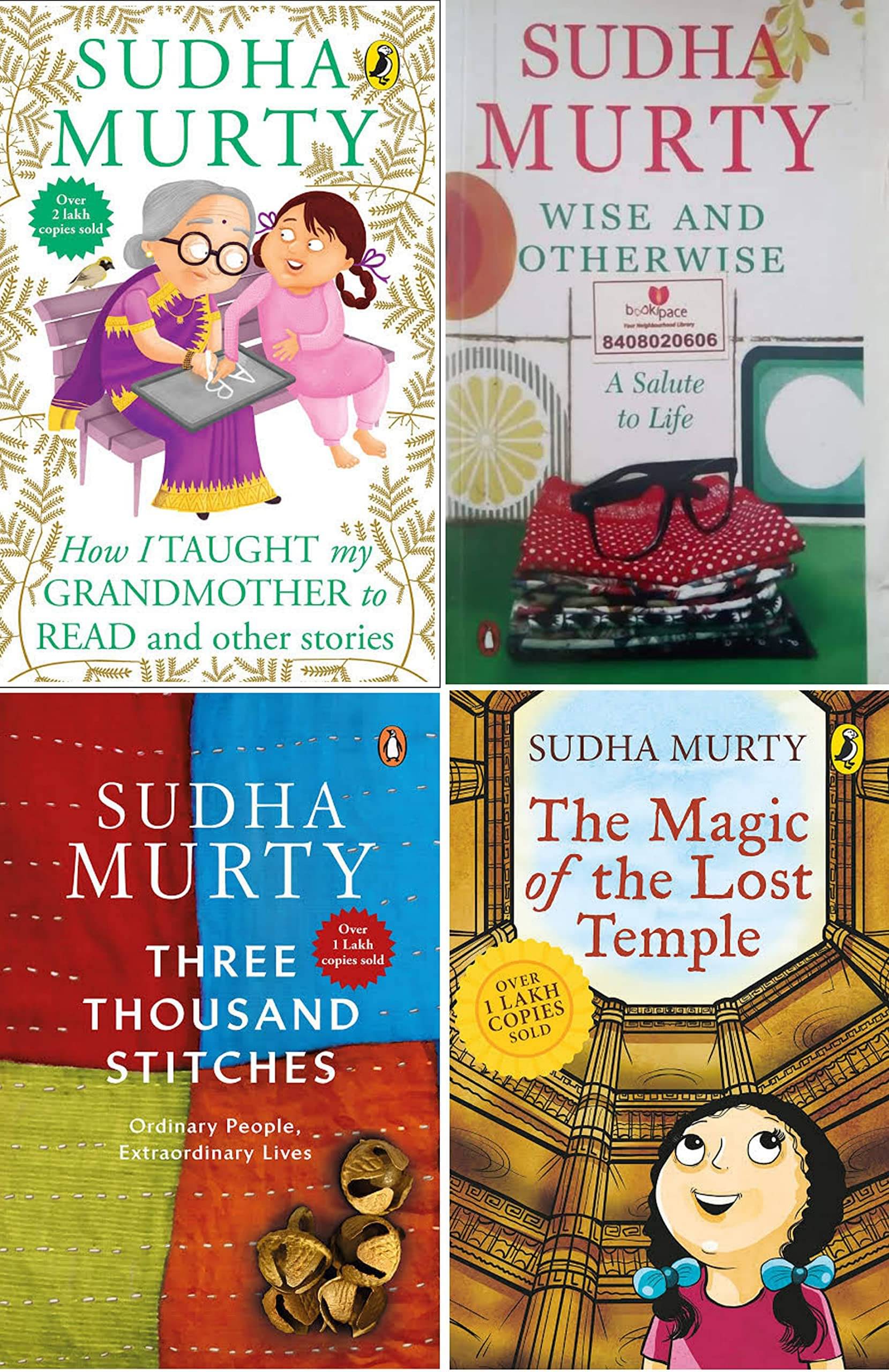     			Sudha Murty 4 Books Combo: Wise and Otherwise + The Magic of lost Temple + How i taught my grandmother to read + Three Thousands Stitches