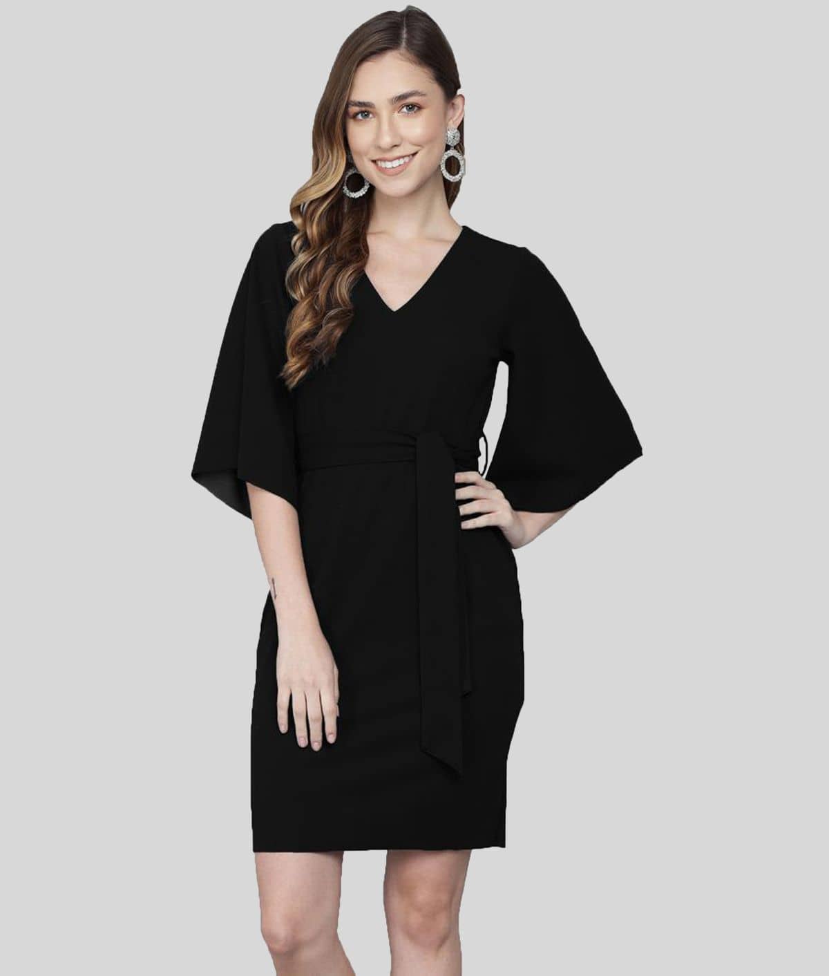 Addyvero Women Cotton Blend Solid Bodycon Dress ( Black )