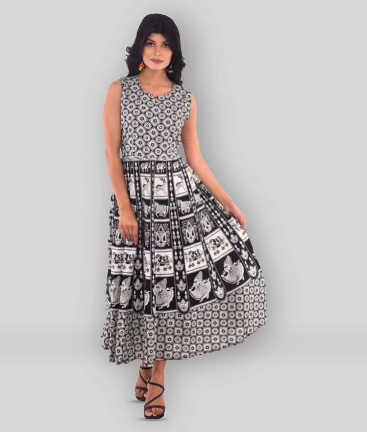     			Frionkandy Women Cotton Printed Ethnic Dress ( Multicolor )