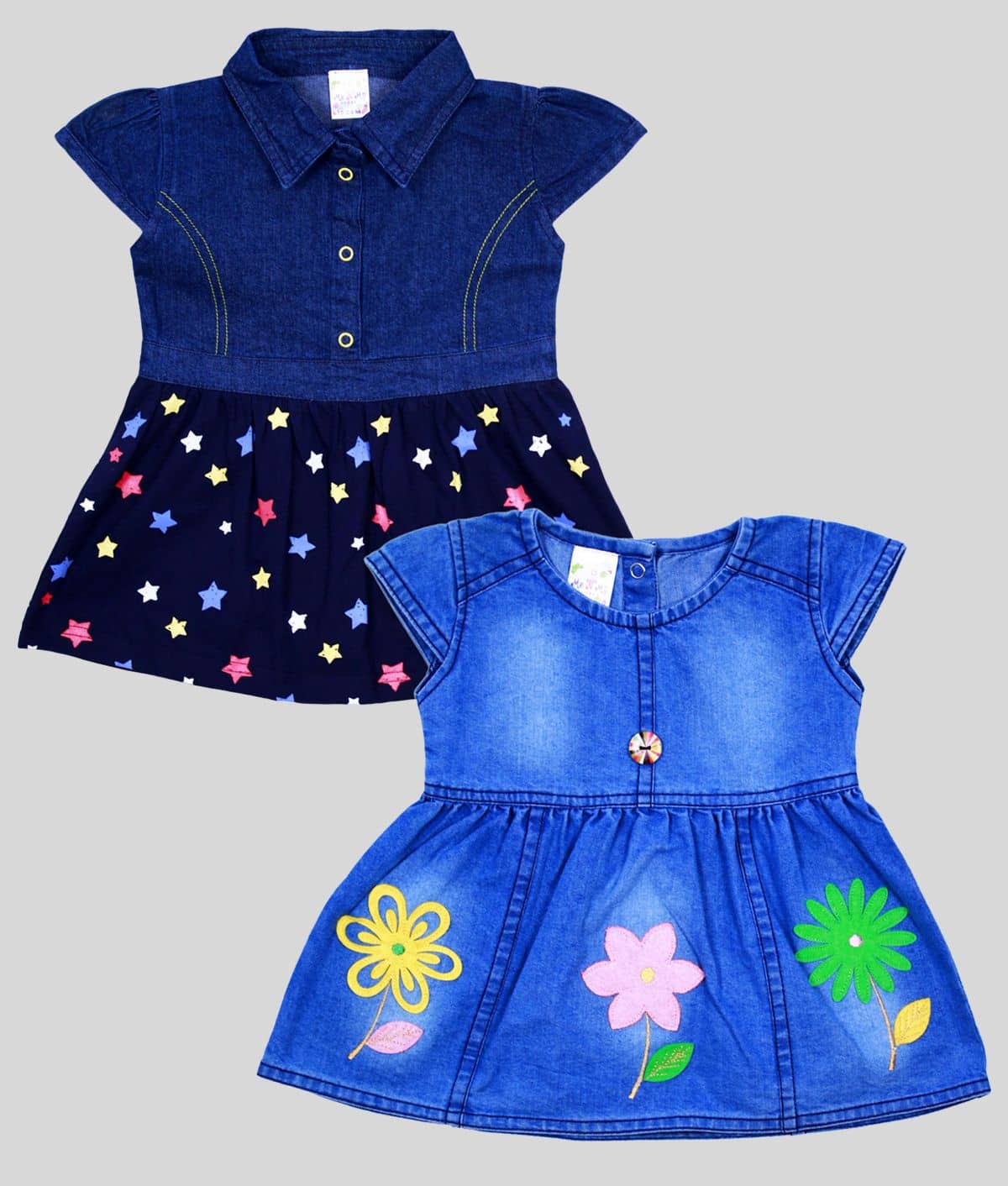 Me N My CLOSET Pack of 2 Baby Girls Denim Frock ( Multi )