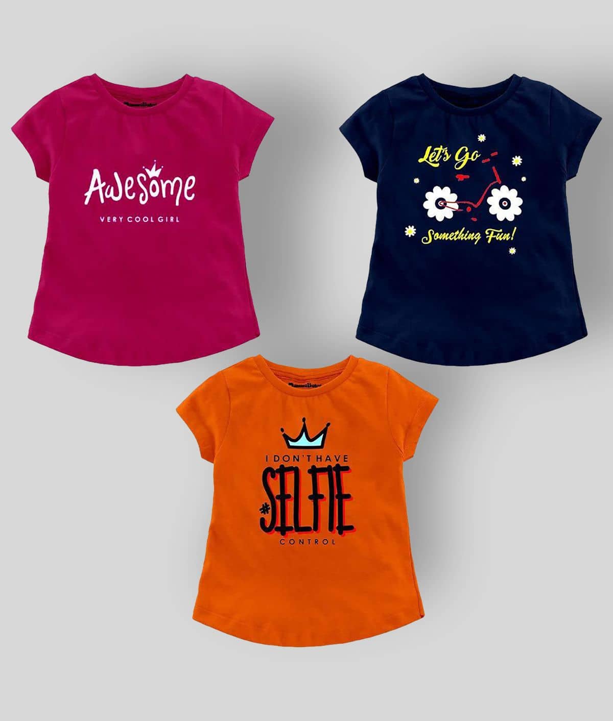 NammaBaby Pack of 3 Girls Cotton Blend T-Shirts ( Multi )