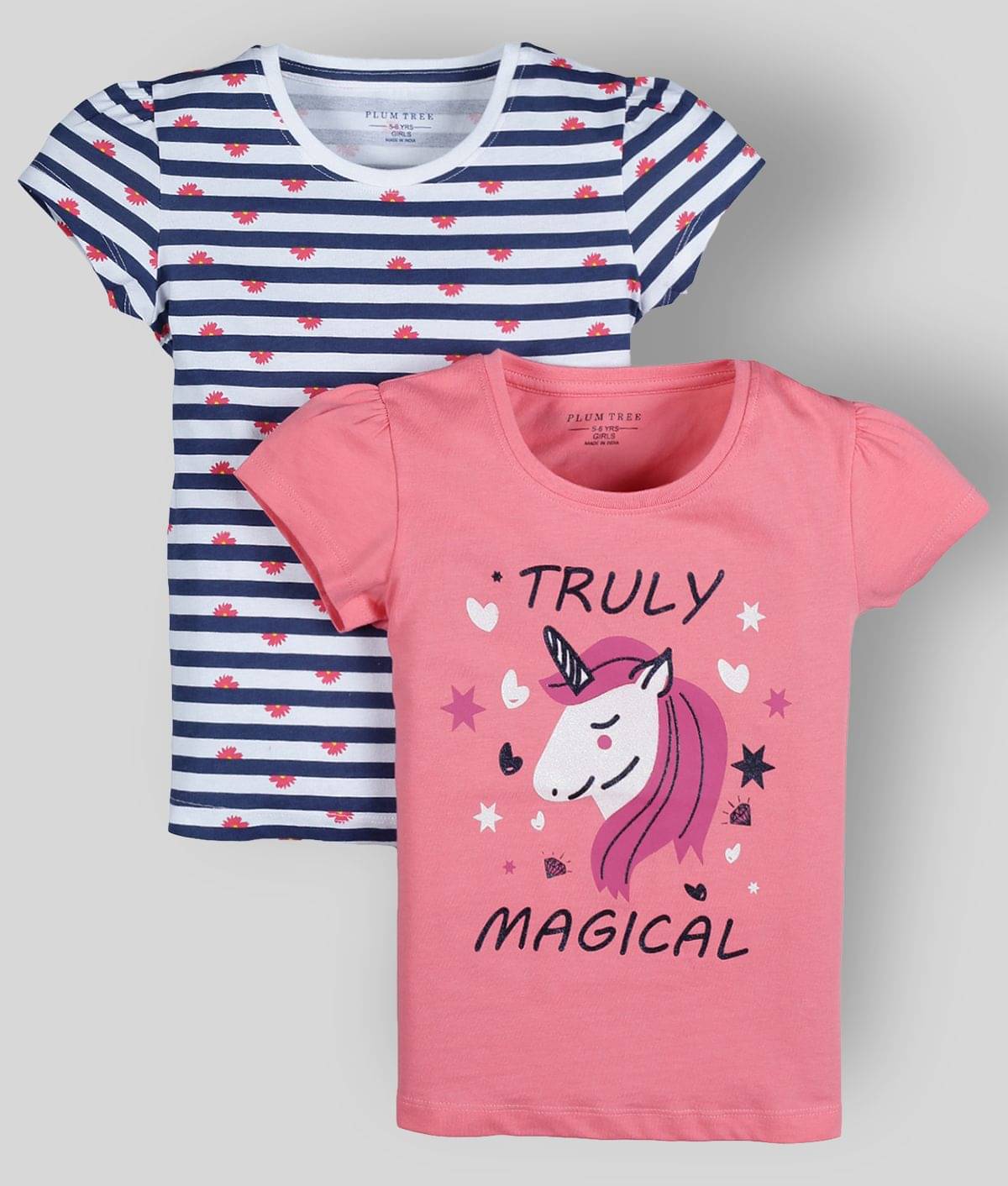     			PLUM TREE Pack of 2 Girls Cotton T-Shirts ( Multi )