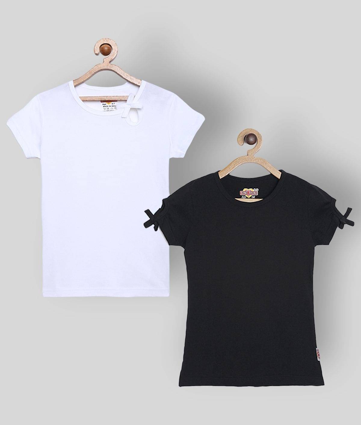     			Sinimini Pack of 2 Girls 100% Cotton T-Shirts ( Black )