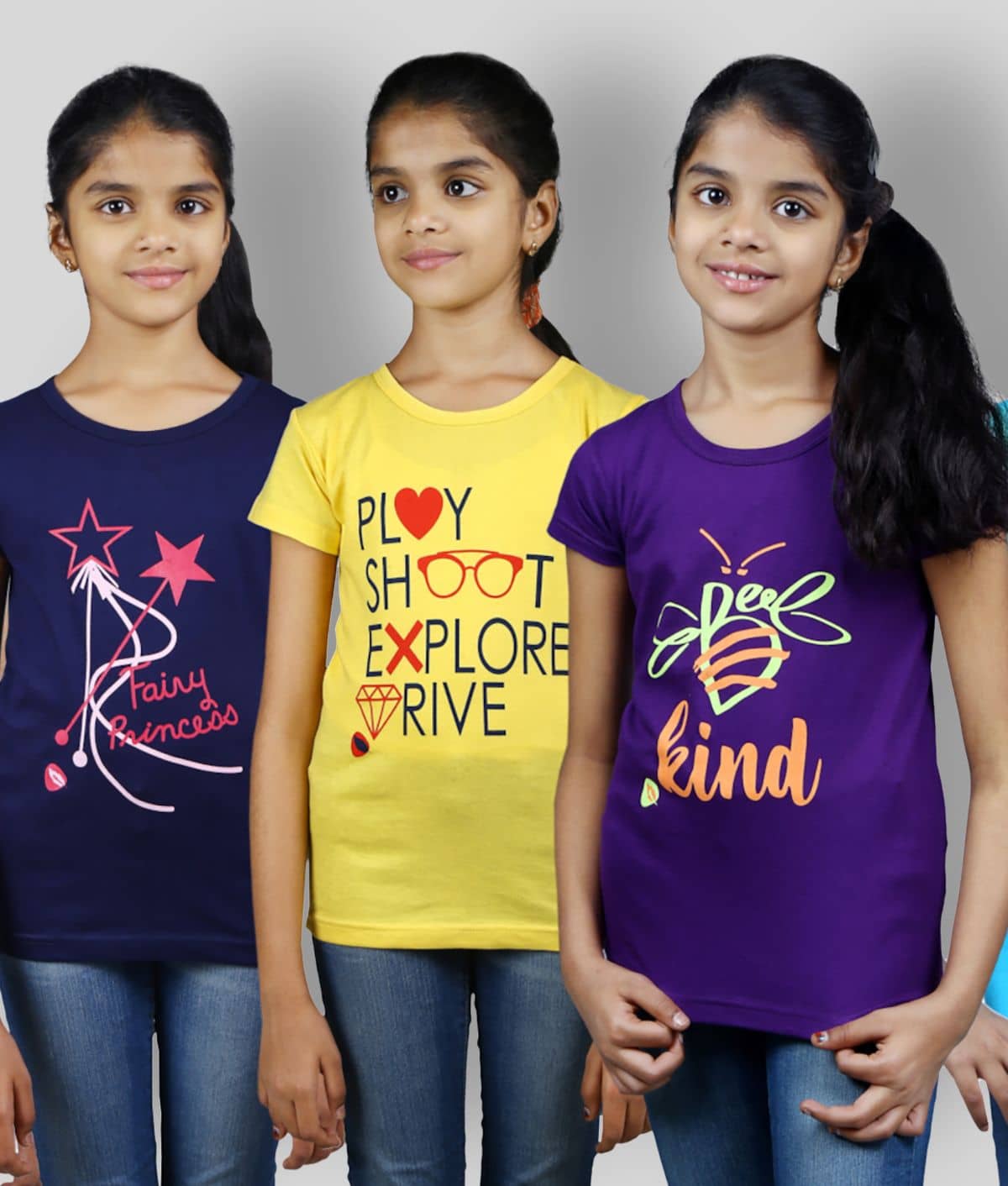 Soft Apparels Pack of 5 Girls 100% Cotton T-Shirts ( Multi )