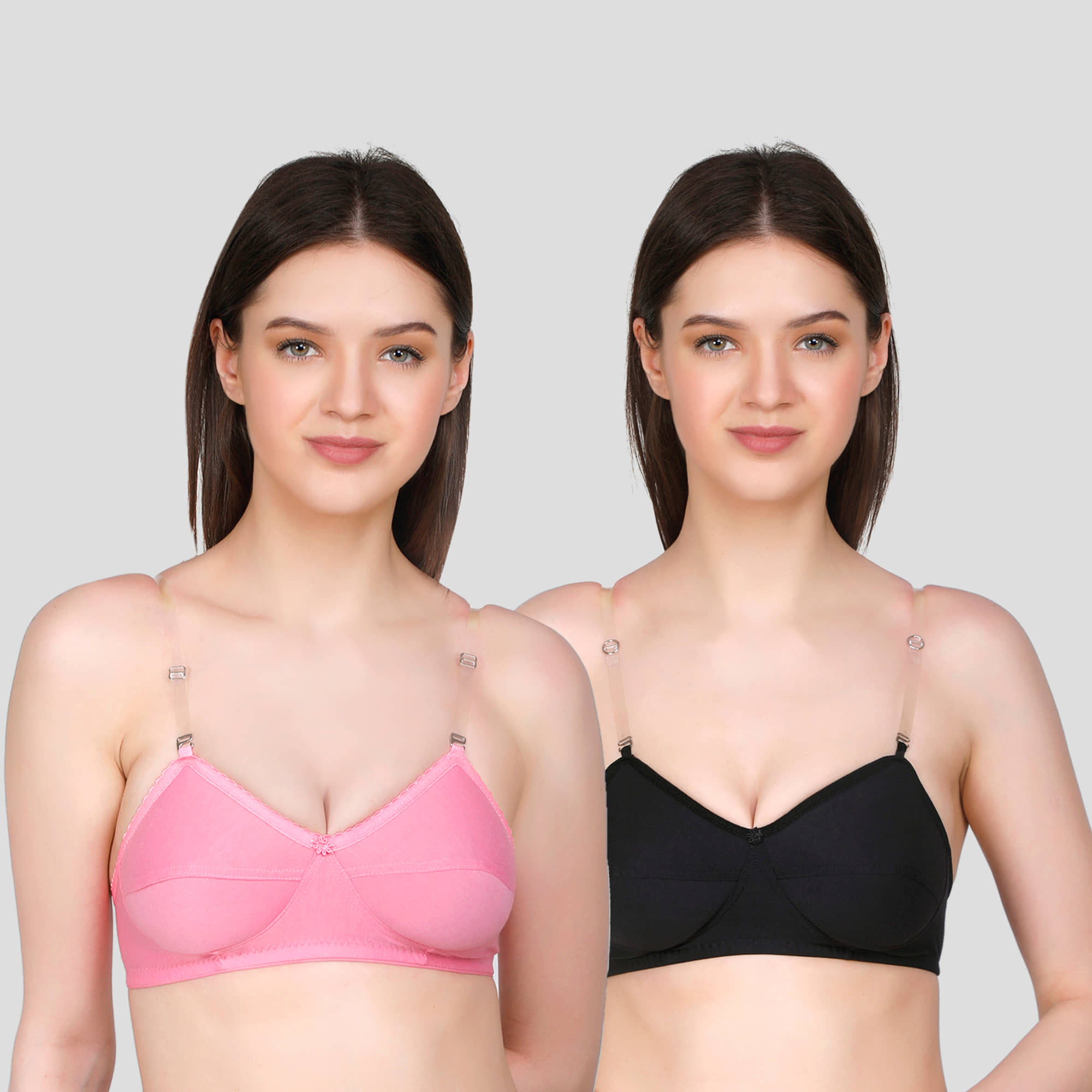TCG Pack of 2 Cotton Blend Non Padded Women's Everyday Bra ( Black )