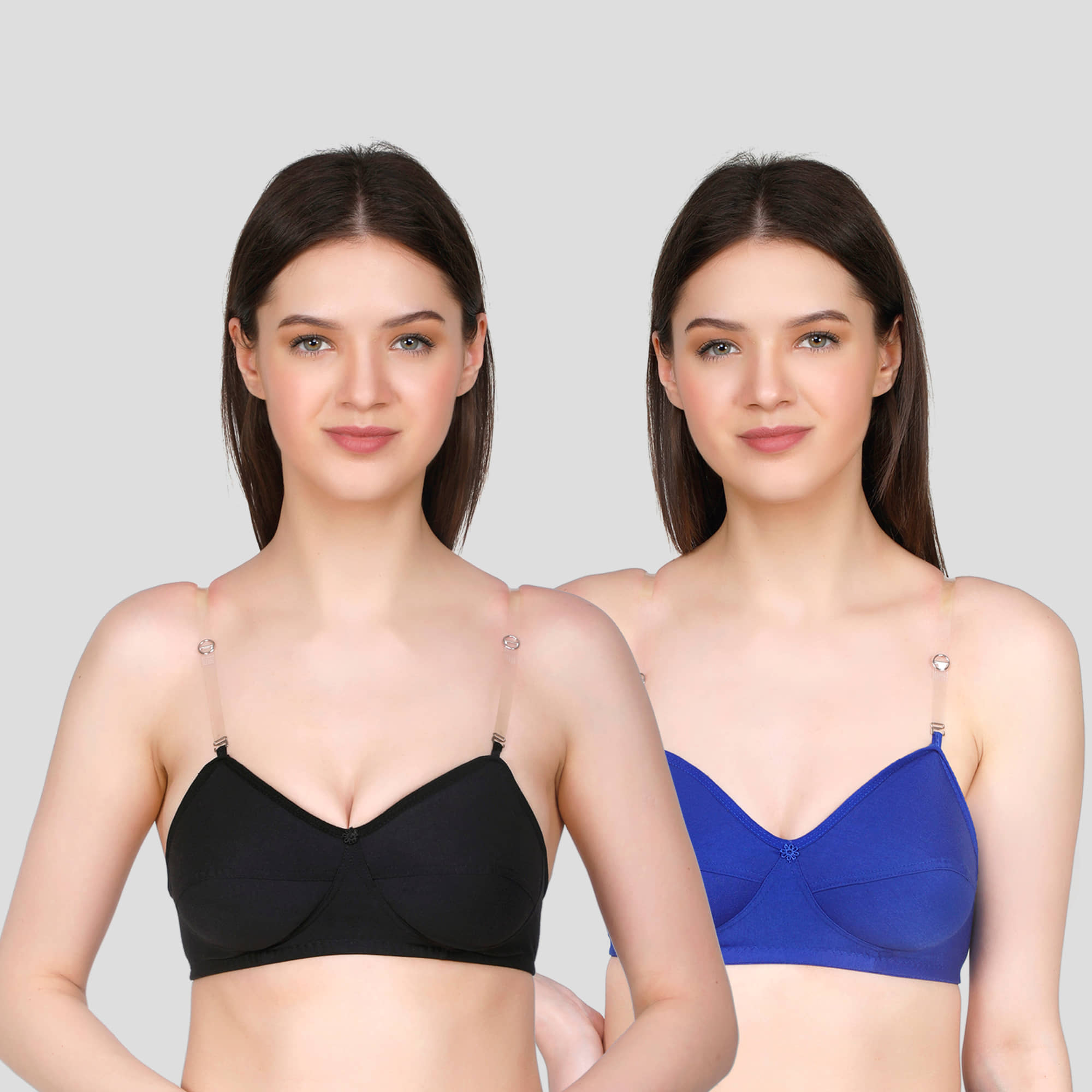 TCG Pack of 2 Cotton Blend Non Padded Women's Everyday Bra ( Blue )