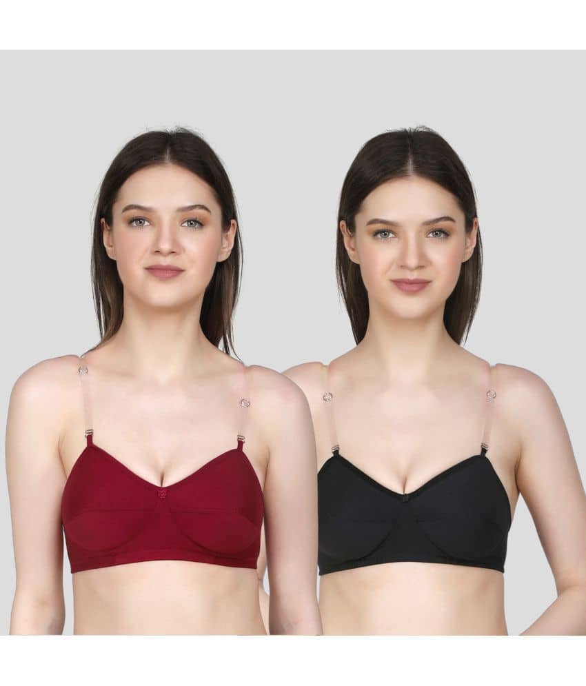 TCG Pack of 2 Cotton Blend Non Padded Women's Push Up Bra ( Maroon )