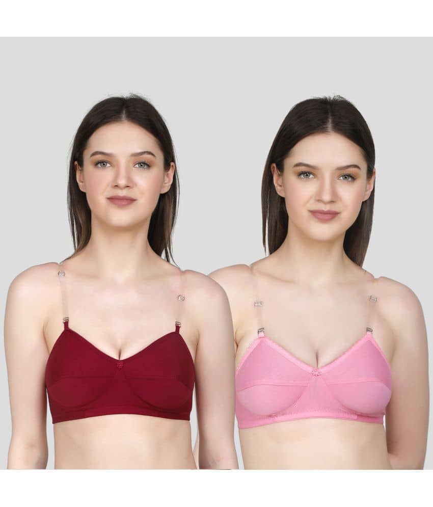 TCG Pack of 2 Cotton Blend Non Padded Women's Push Up Bra ( Maroon )