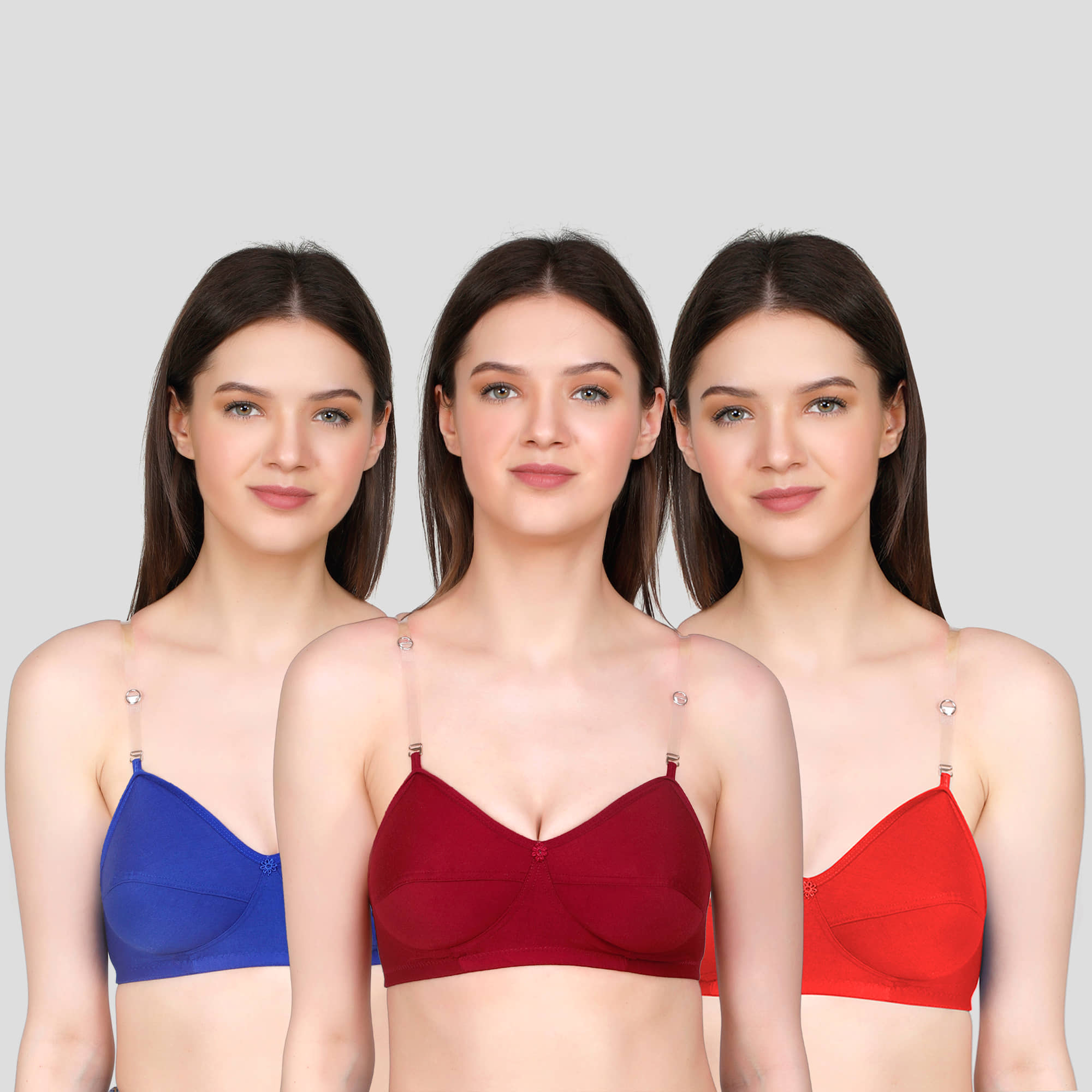 TCG Pack of 3 Cotton Blend Non Padded Women's Push Up Bra ( Multicolor )